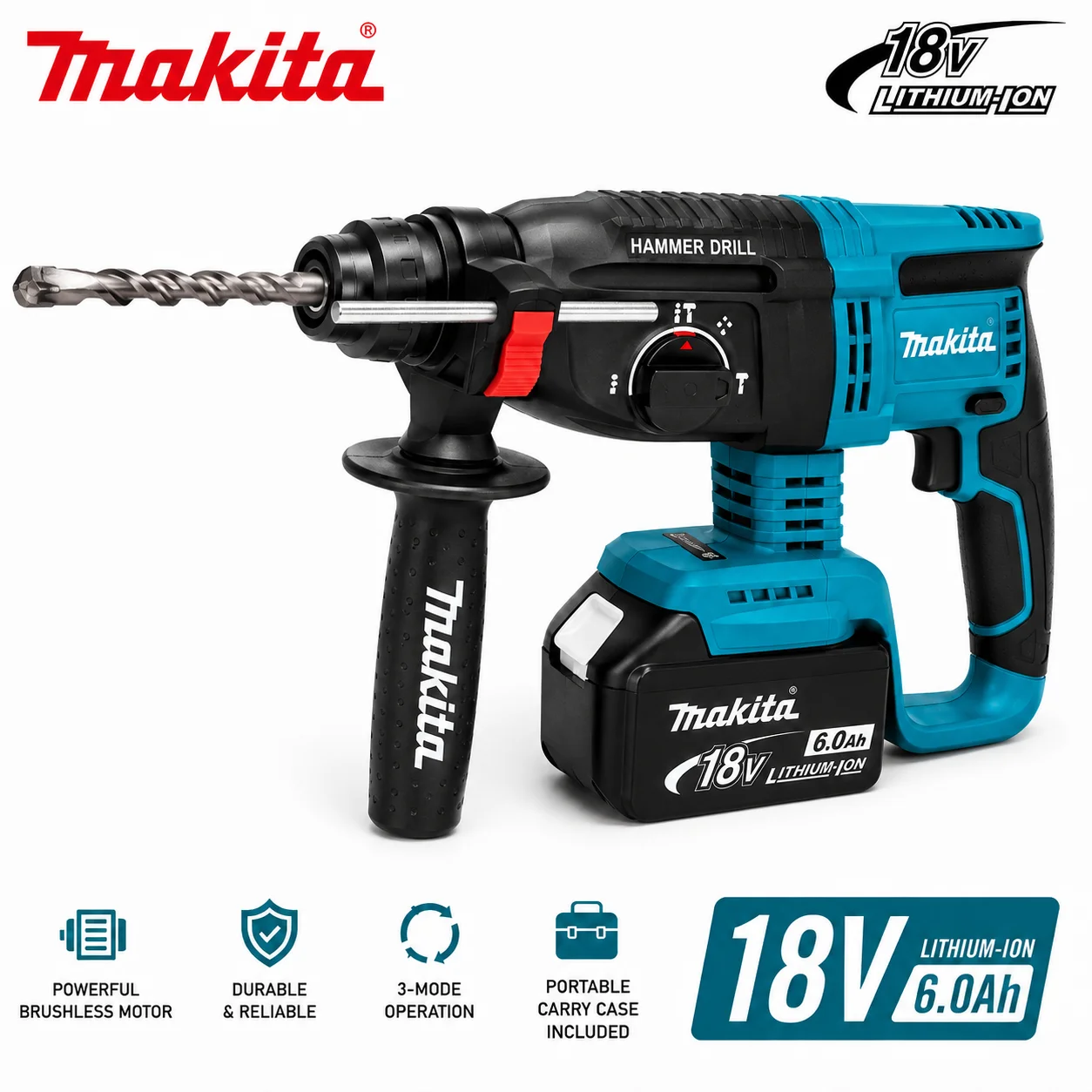 Für Makita DHR242 Bohrhammer 18V Kabellos Bürstenlos SDS Plus Hochleistungs-Betonbohrmaschine Schlagbohrmaschine Professionelles Elektrowerkzeug