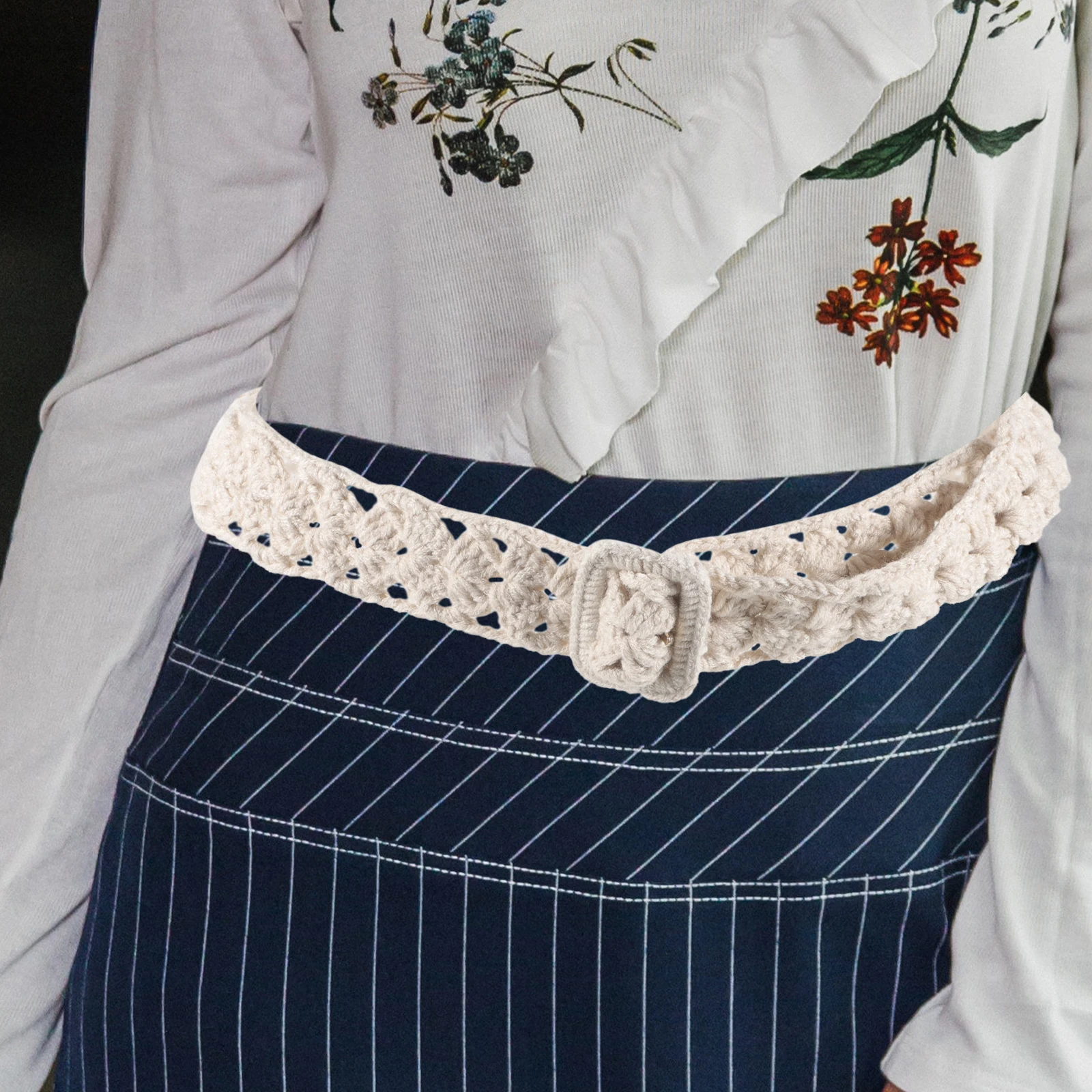 

Cotton Crochet Wool Waist Belt Adjustable Around Belt For Dresses Skirts Blouses Women Fashion Stylish