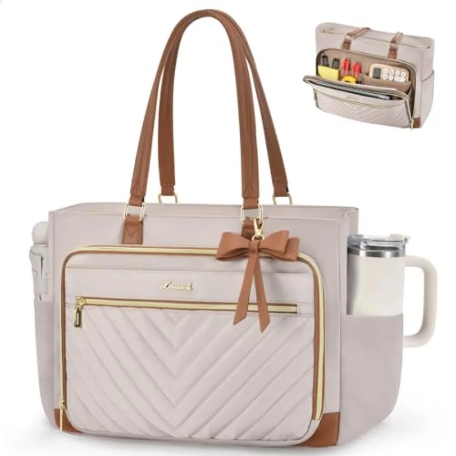 

17 Inch Laptop Teacher Tote Bag for Women Work Nurse Bag with Large Cup Holder Quilted Diaper Bag for Travel Computer Women's h