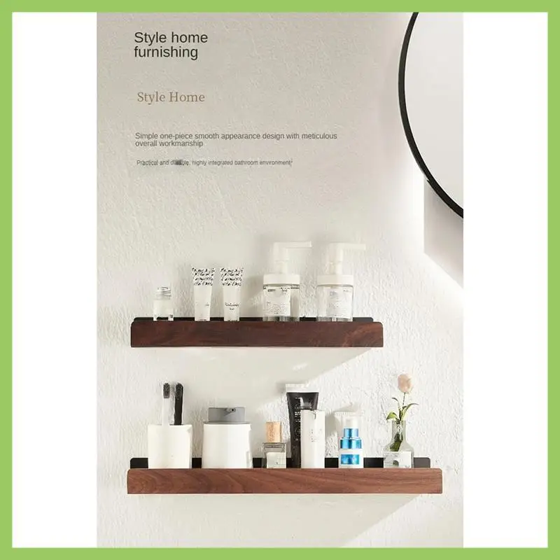 

Black Walnut Wood Living Room Storage Rack Bathroom Storage Rack Wall Mounted Light Luxury Non Perforated 30Cm