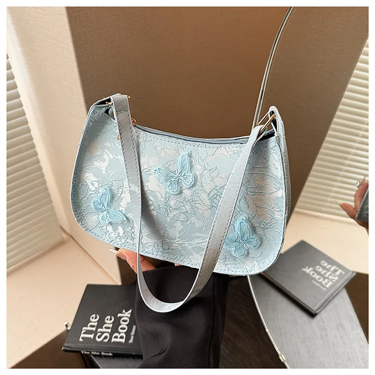 Y2k Baguette  Bag Evening Handbag Zipper Casual  Crossbody Bags  Outing Fashion High End Pu Half Moon Bag Butterfly Pattern Bag