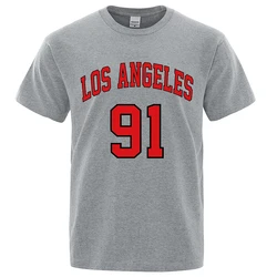 Los Angeles 91 Team Uniform Letter Printed USA City T-Shirts Men Summer Loose Short Sleeve Cotton Breathable Oversized T Shirt