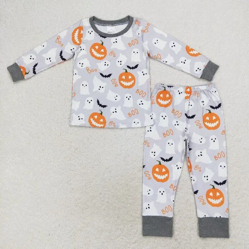 

High Quality Children Suit Boys Pumpkin Ghost Long Sleeve Pants Suit Boys Halloween Pajama Set