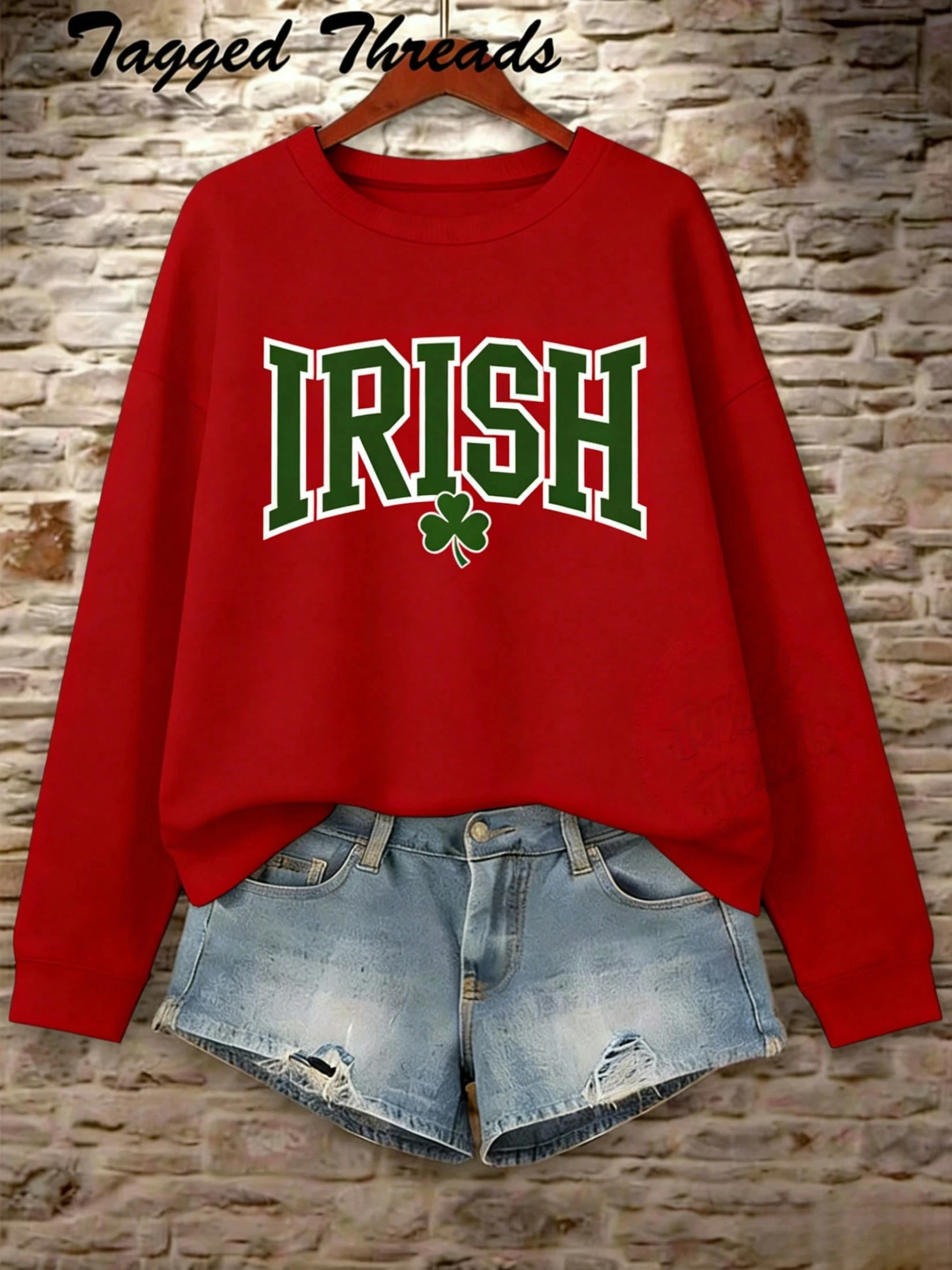 

Casual Crew Neck Irish With Clover Graphic Print Sweatshirt, New Year Outfit, Holiday Gift And Birtday Gift, Cozy Fall & Winter