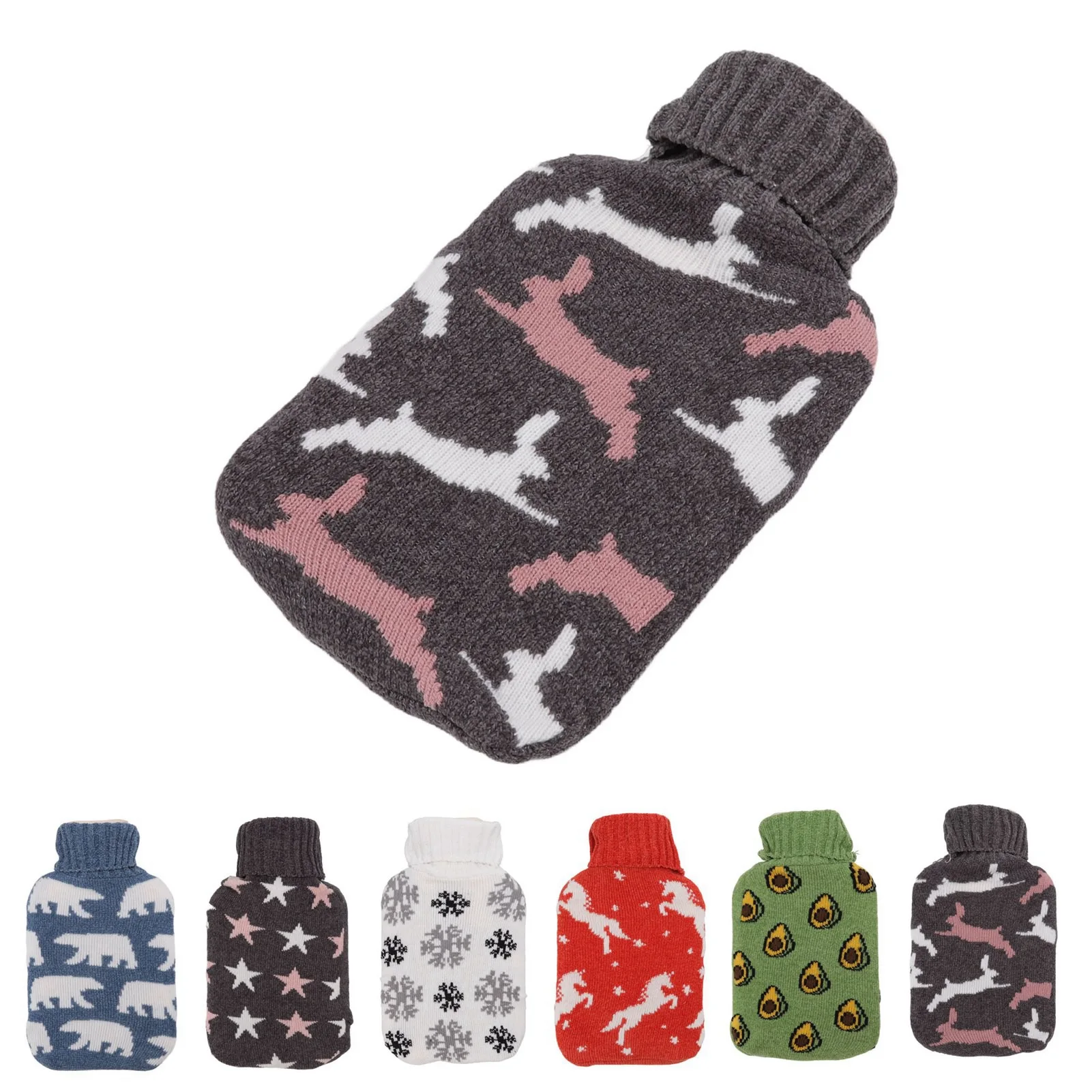 Hot Water Bottle 2000ML Soft Knitted Cover Splashproof Lip Textured Exterior Wide Mouth Warm Water Bottle Pain Relief for Neck