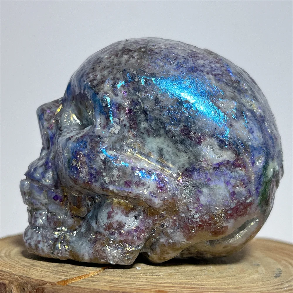 Crystal Natural Aura Sphalerite Skull Carving Gemstone Quartz Reiki Chakras Ornaments Energy Healing Gemstones Home Decoraition