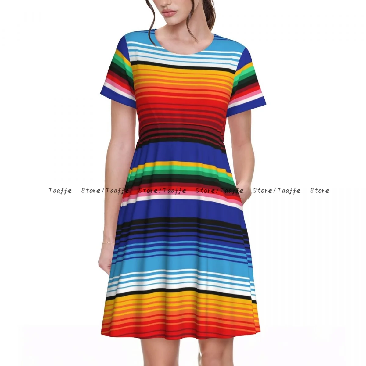 Summer Mexican Cinco De Mayo Pattern Dress Women Casual Round Neck Short Sleeve Dress