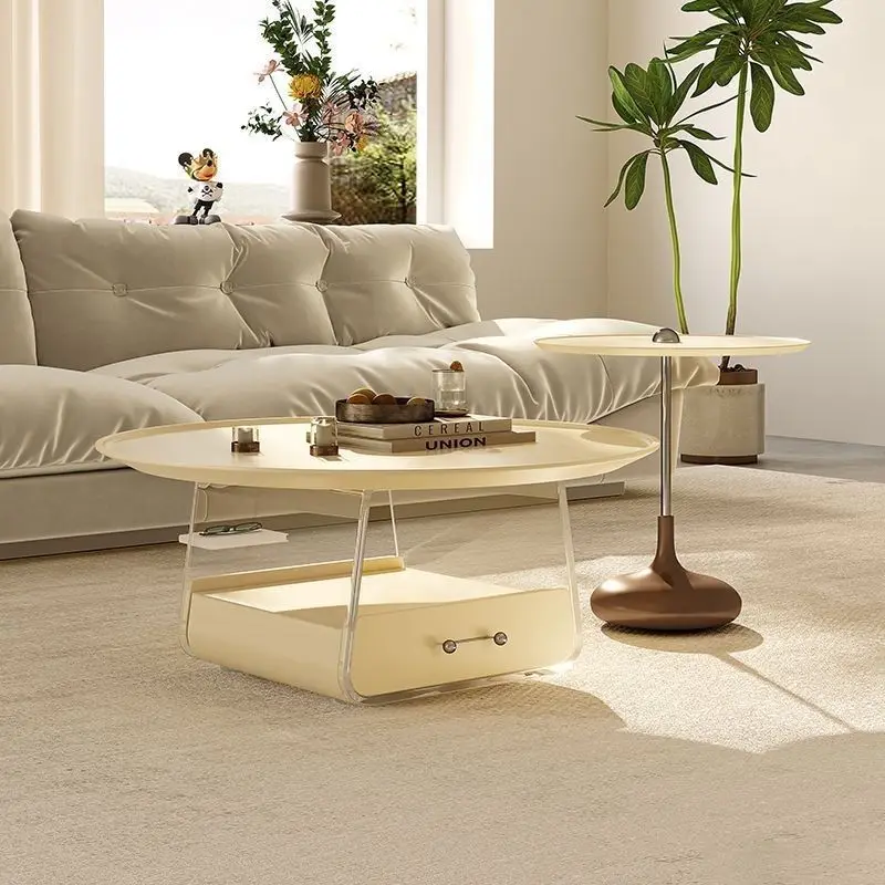 

Cream coffee table small apartment advanced living room home simple retro round Internet celebrity light luxury