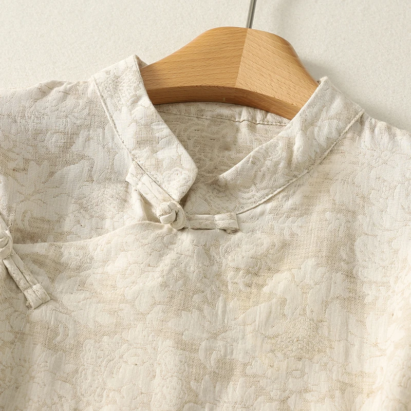 Loose Fit Katoen Linnen irt Lente Pendelen Nieuwe Chinese Sle Nationale Wind Slaed Sensation Lange Sve Rechte Buis pe