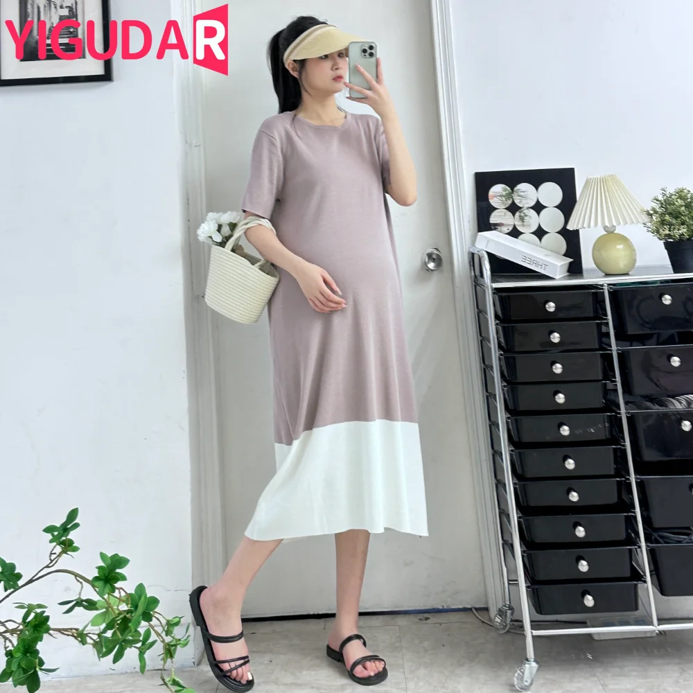 

Mom Long Dress Autumn Winter Maternity Knitted Sweaters Dress for Pregnant Women Patchwork Dress pregnancy photoshoot dress