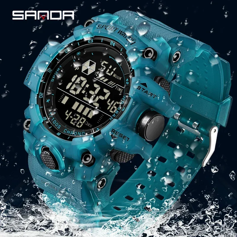 

SANDA 6229 Outdoor Sports Watch for Men, Multifunctional Electronic Wristwatch, Waterproof Large Dial, LED Analog-Digital Displa