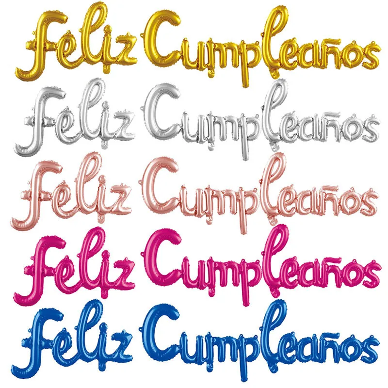 16 Inch Spanish Happy Birthday Balloons Mylar Foil Letters Feliz Cumpleanos Party Event Supplies Decoration for Kids and Adults