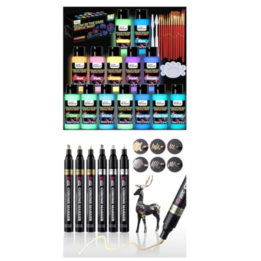 

Набор из 6 хромированных маркеров и 14 цветов светящейся в темноте краски