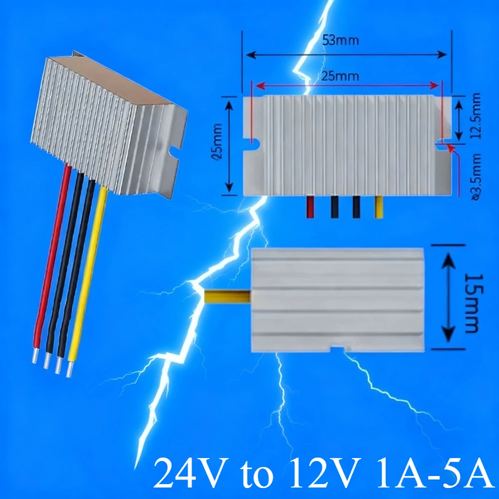 Power Converter Buck Converter 24V to 12V 1A-5A DC DC Step Down Model Voltage Regulator Buck Model for Cars Waterproof