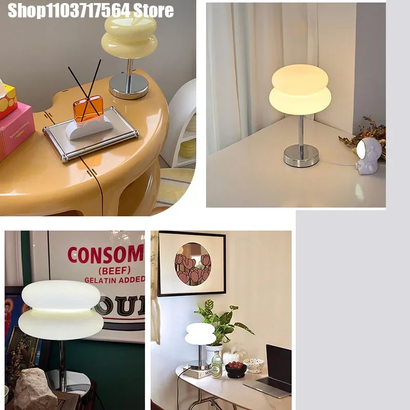 Nordic simple atmosphere egg tart glass lamp creative bedroom bedside lamp living room decoration table lamp package House medie