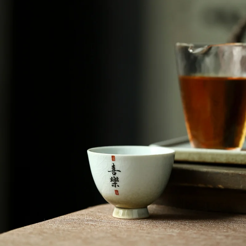 Jingdezhen Gracked Glaze Teacup Gracked Glaze Supportable Handmade Master Cup Single Tea Cup Ceramic Antique Tea Cup Firewood Co