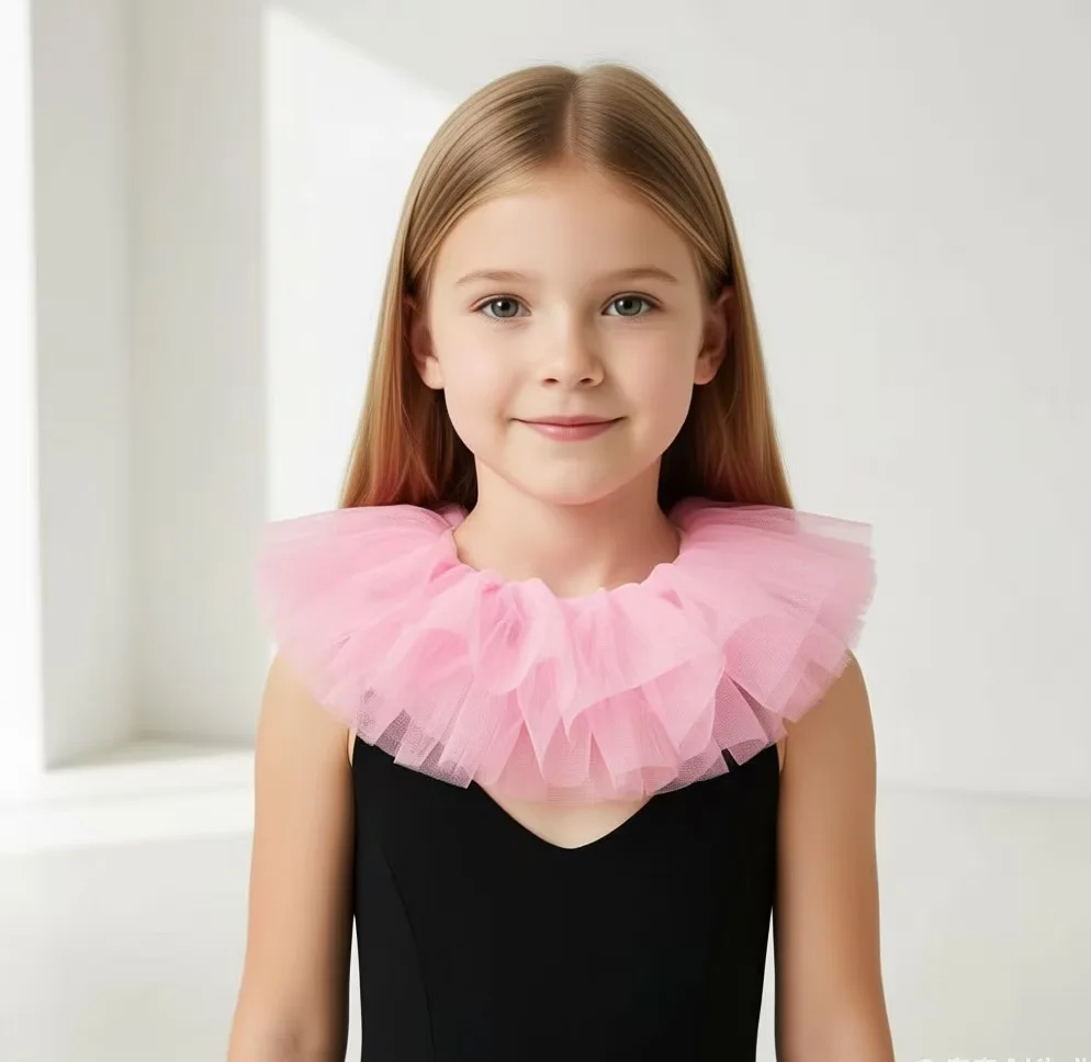 3-Layer Colorful Tulle Ruff Fake Collar for Kids, Stage Performance & Studio Photo Prop, Halloween Christmas Costume Decor