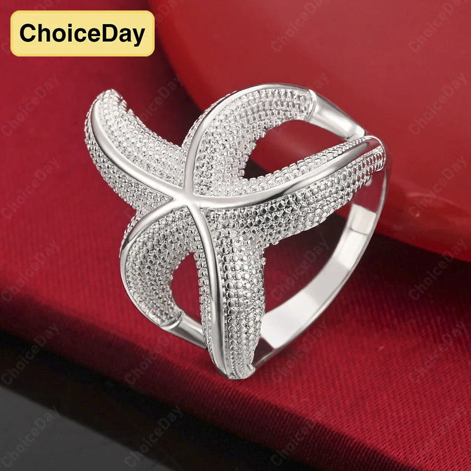 

ChoiceDay Elegant 925 Sterling Silver 7-10 Exquisite Starfish Ring Women's Temperament Jewelry Party Accessories