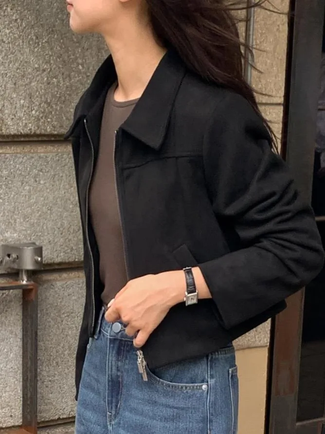 Retro Dubbele Rits ort Suede Jaet Dames Chic Veelzijdige Bovenkleding Open Vest Top Koreaanse Sle Loose Fit Herfst Winter