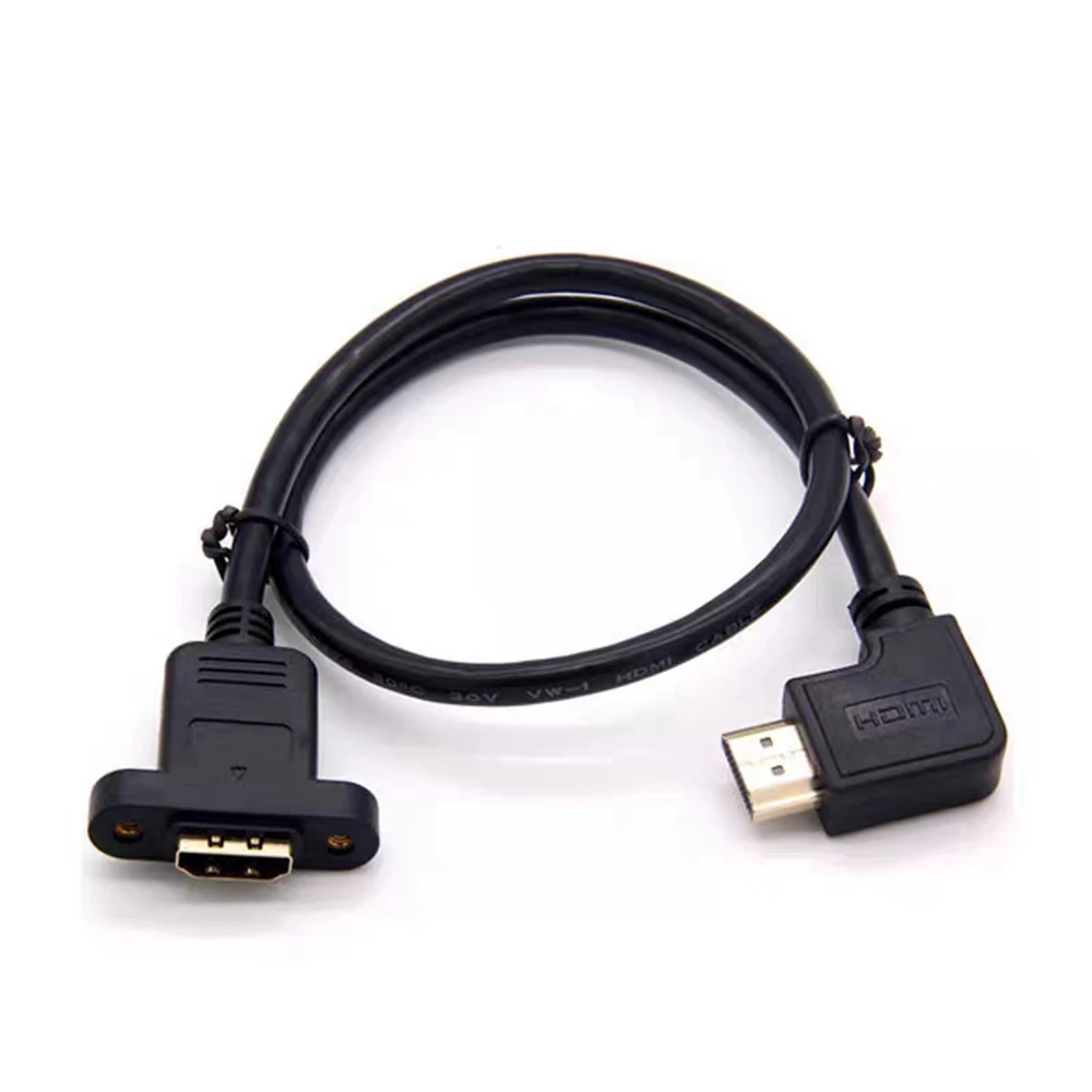 HDMI male to female with ears and screw holes, left and right gold-plated elbow extension cable fixed high-definition 4K video s