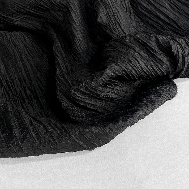 Irregular Pleated Fabric Glossy By Meters for Dress Skirt Shirt Windbreaker Diy Sewing Designer Cloth Soft Comfortable Plain Red