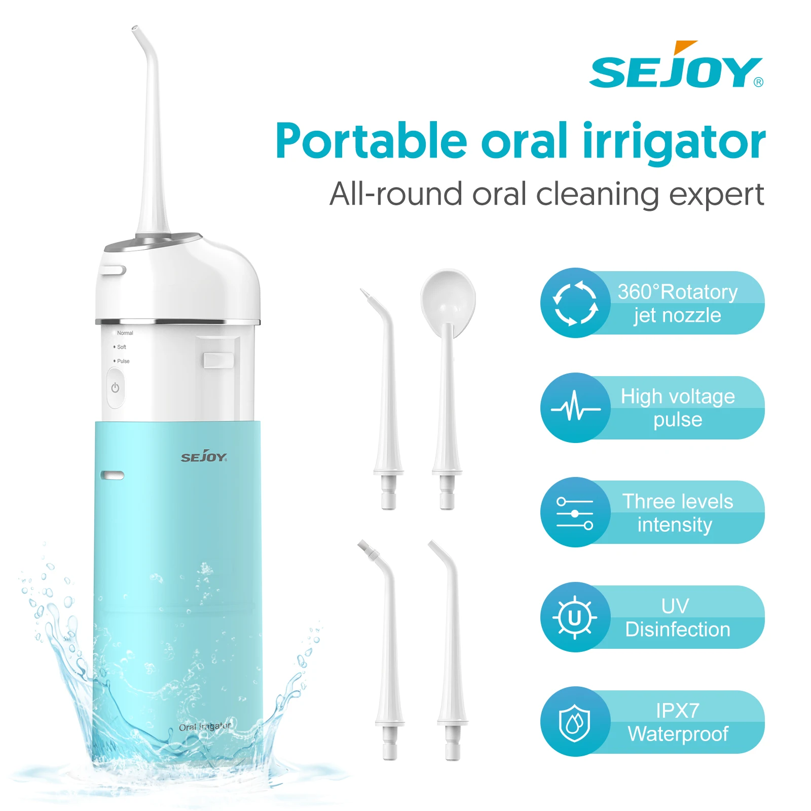 Water Flossers Oral Irrigator Rechargeable Portable Dental 3 Modes Water Tank for Teeth 200ML IPX7 Rotatable Teeth Cleaner