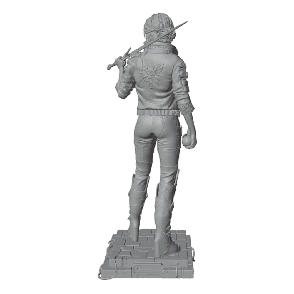 1/24 Free-spirited and stylish, retro workwear sword-wielding female warrior resin model kit, 3D printed statue, not painted