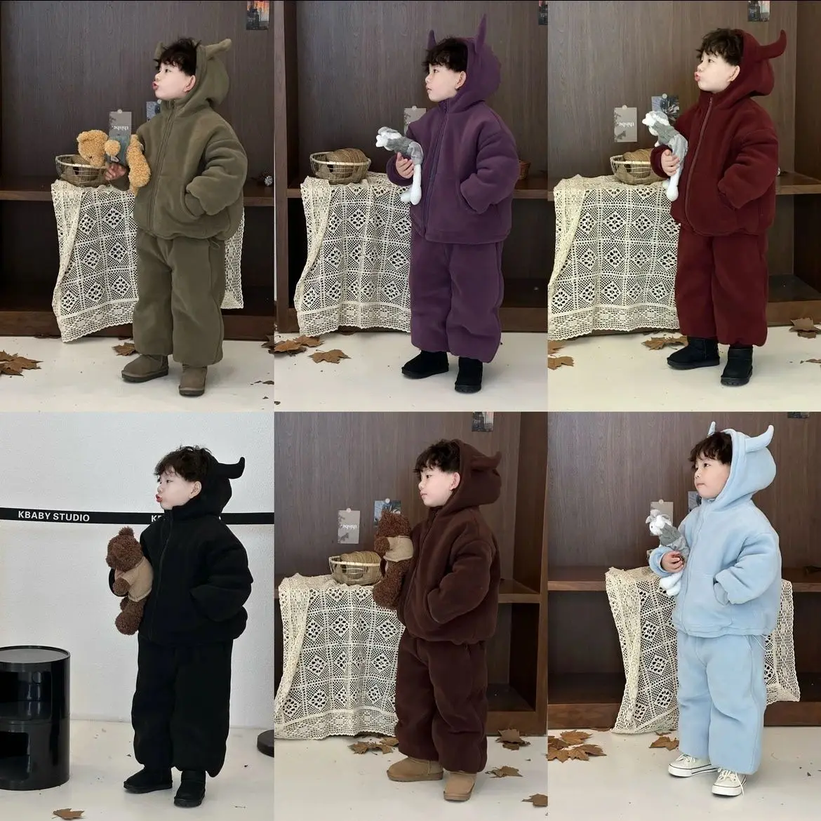 

Winter Plus Velvet Thick Baby Boys Girls Cute Hooded Top+Pants 2pcs Children Set Casual Sportswear Streetwear Handsome Suits