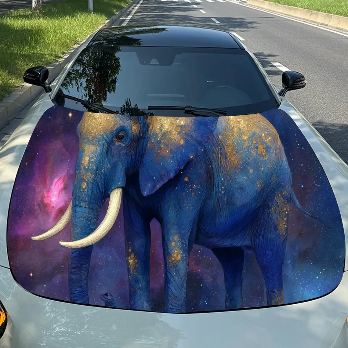 

Lively - Style Vibrant Elephant PVC Car Vinyl Wraps, Self-Adhesive Waterproof Car Hood Decal Sticker, Car Decoration Protection
