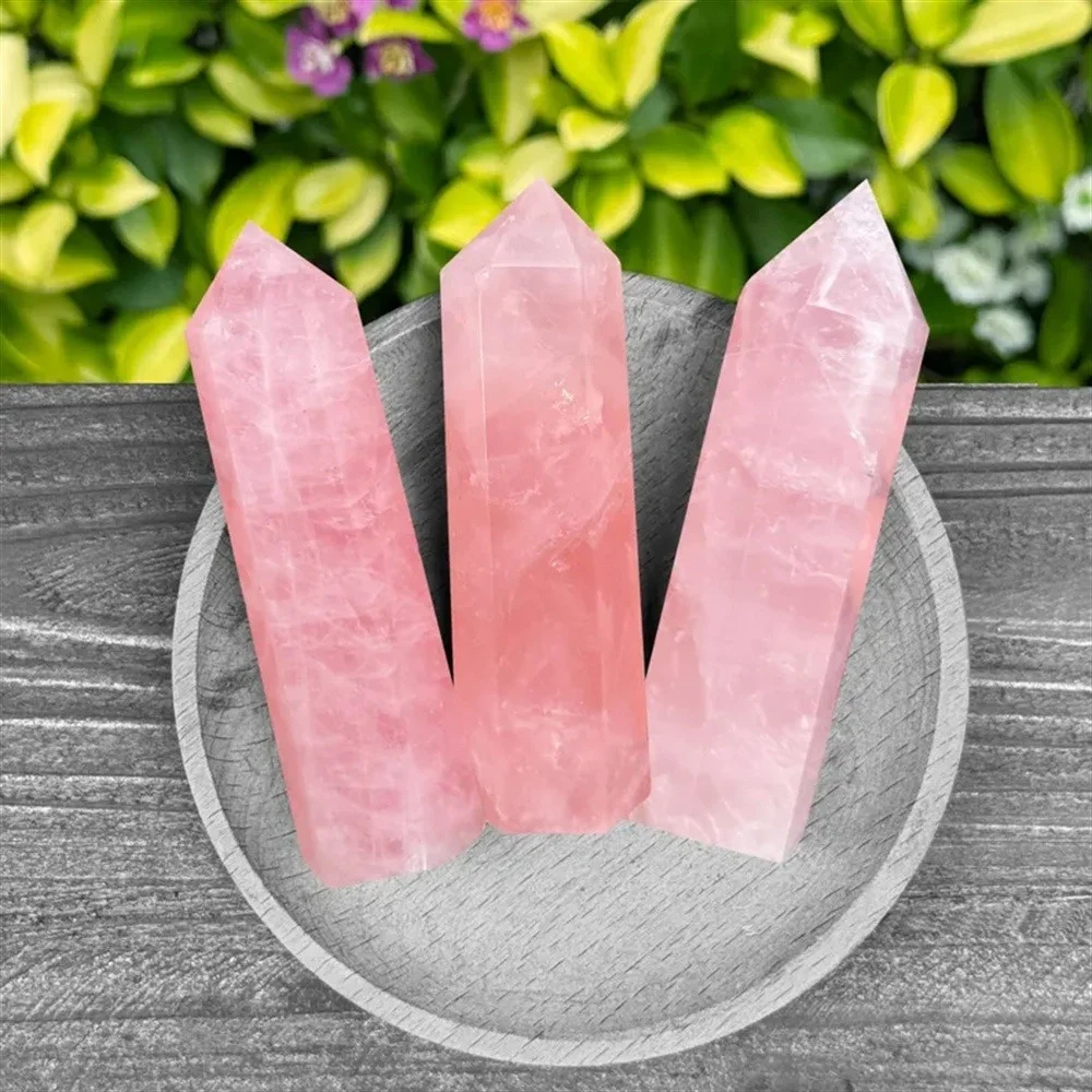Bild 6: 4,33 Zoll Premium Rosa Quarz-Turm Glatter Sechseckiger Prisma Meditations-Zauberstab Heilender Edelstein-Kristallturm für Heimdekoration