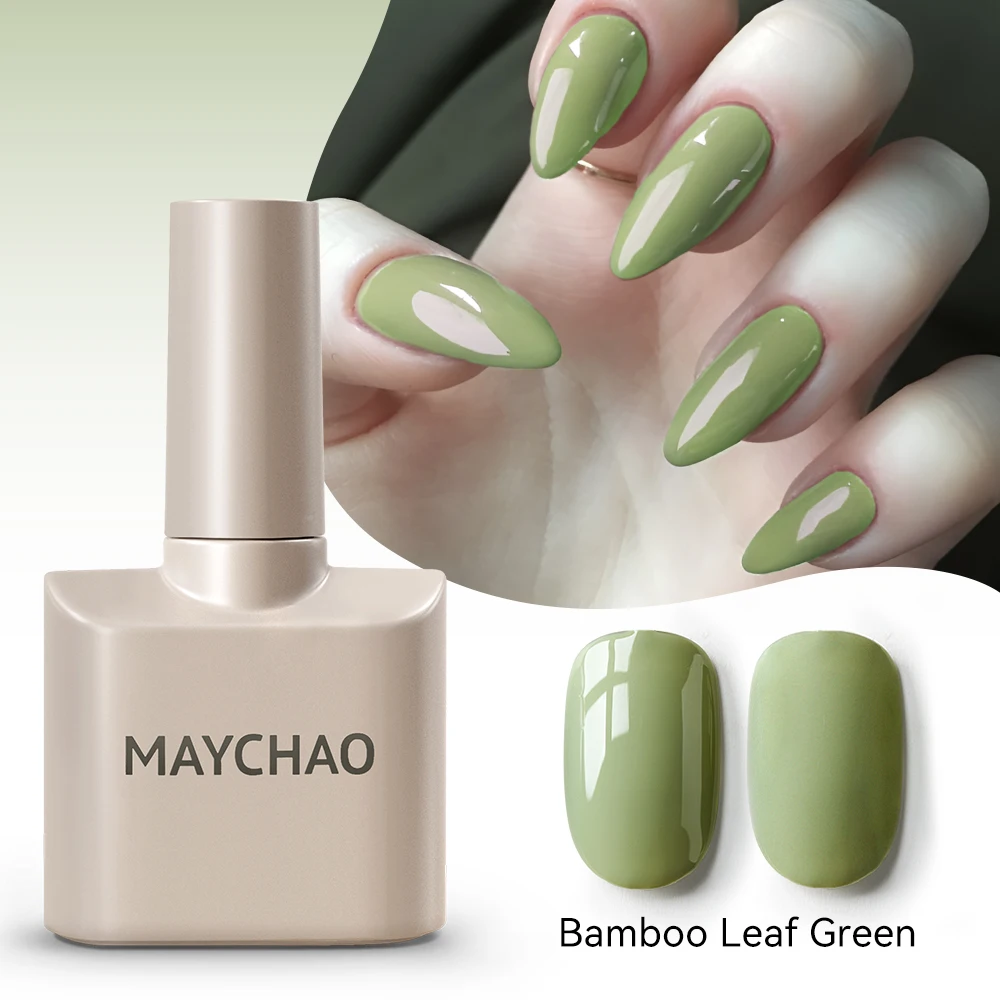 MAYCHAO-esmalte de uñas de Gel de Color verde, hoja de bambú, brillante, semipermanente, Soak Off UV LED, pintura de uñas de Gel esmerilado, barniz DIY