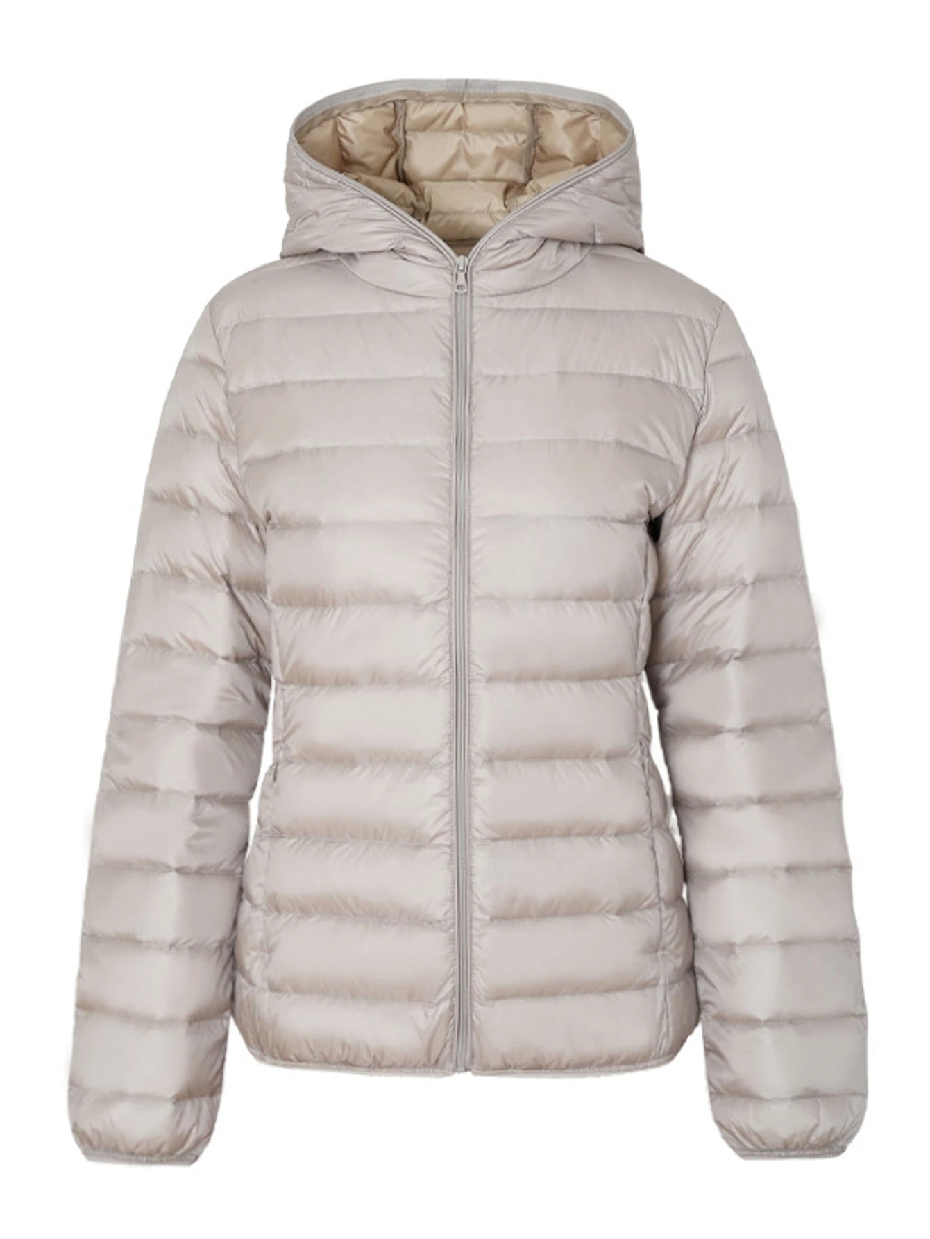 سترة نسائية للخريف والشتاء بسيطة بلون سادة وأكمام طويلة مع قلنسوة وسحاب كاجوال