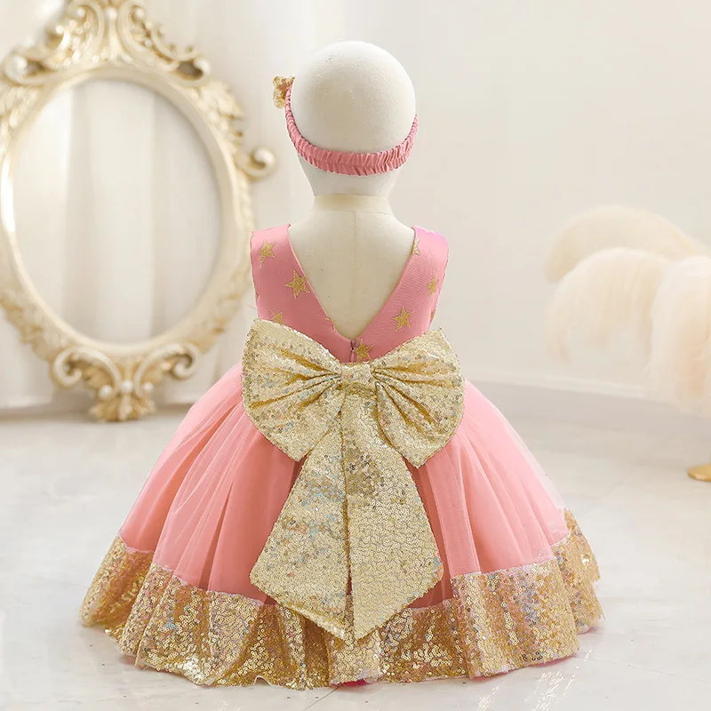 Golden Sequines Infant Dress Gown Star Prints Super Bow Princess Dresses  For Girls Newborn Babies Clothes 0 to 12 Months 3 4 5Y - AliExpress 1501