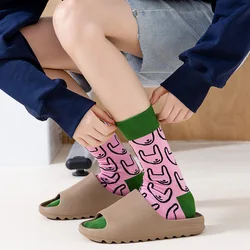 Spring Summer Pink Green Women Socks Cotton Kawaii Harajuku Cute Socks Abstract Cartoon Designer Socks