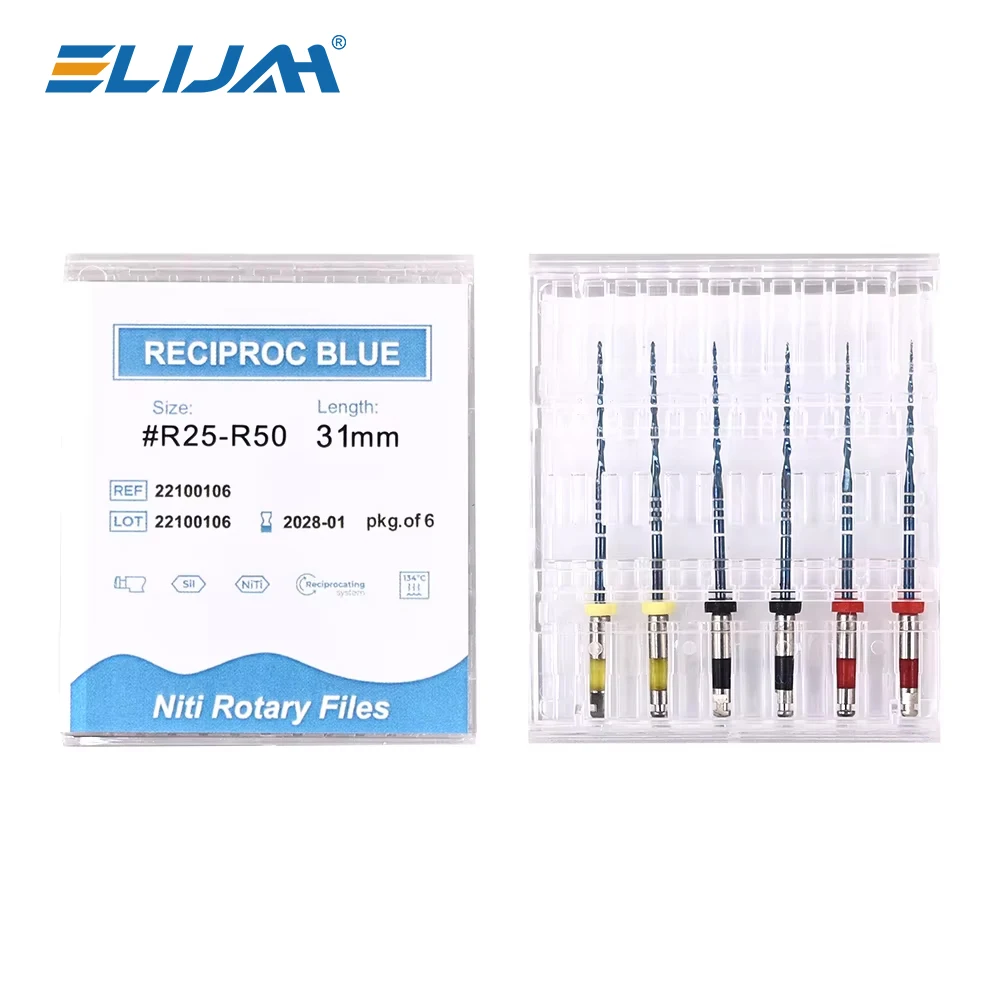

ELIJAH 6Pcs/Box 21/25/31mm Dental Reciprocating Blue Endodontic Files R25/40/50 Only One Engine Use Niti Rotary Root Canal File