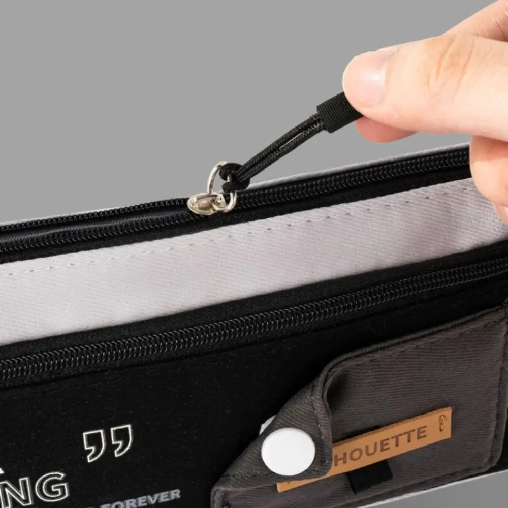 Canvas Storage Pencil Bag Organizer Color Blocked Double-Layer Pen Case Large Capacity Korean Style Cartoon Pencil Cases