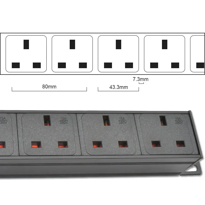 UK SOCKET PDU Power Strip Network Cabinet Rack 13A/16A   11 Way Outlet Break Switch 2m Extension Cord overload protection