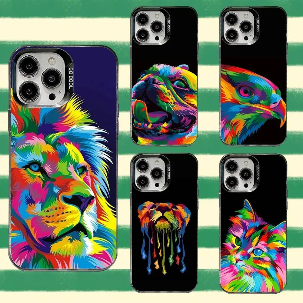 

Colorful Animals Lion Tiger Phone Case For iPhone 16,15,14,13,12,11,8,7,Pro,Max,Plus,Mini,XS,SE Anti Fall Black Matte Hard