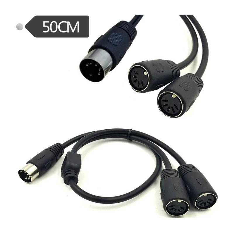 Adapter Cable 5Pin MIDI DIN 1x Male to 2x Female Socket Y Splitter Converter Cable, 50cm Length 5pin Extension Cord