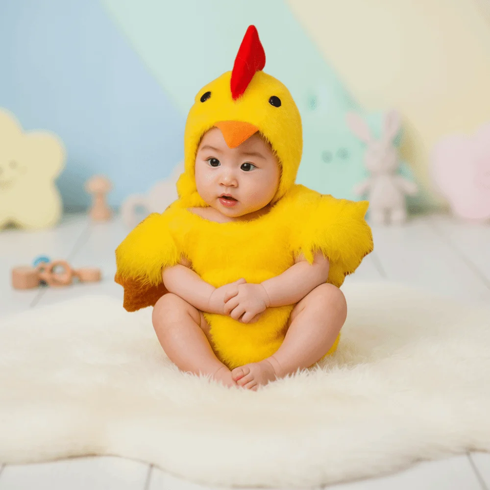 الإبداعية الدجاج الطفل التصوير دعوى ارتداءها قبعة مجموعة لطيف تصميم الرضع استوديوهات التقطت الملابس فروي رومبير للجنسين الحيوانات