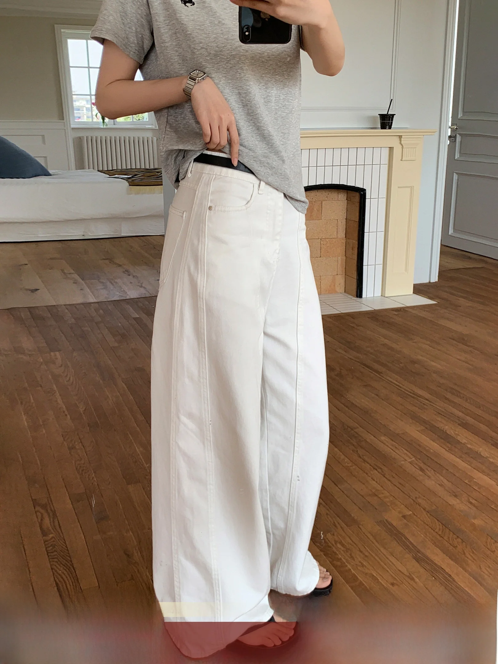 

Women's Casual White Denim Pants Summer Commute Drapey Straight Leggings Comfortable Stretchy Natural Waist Button Closure