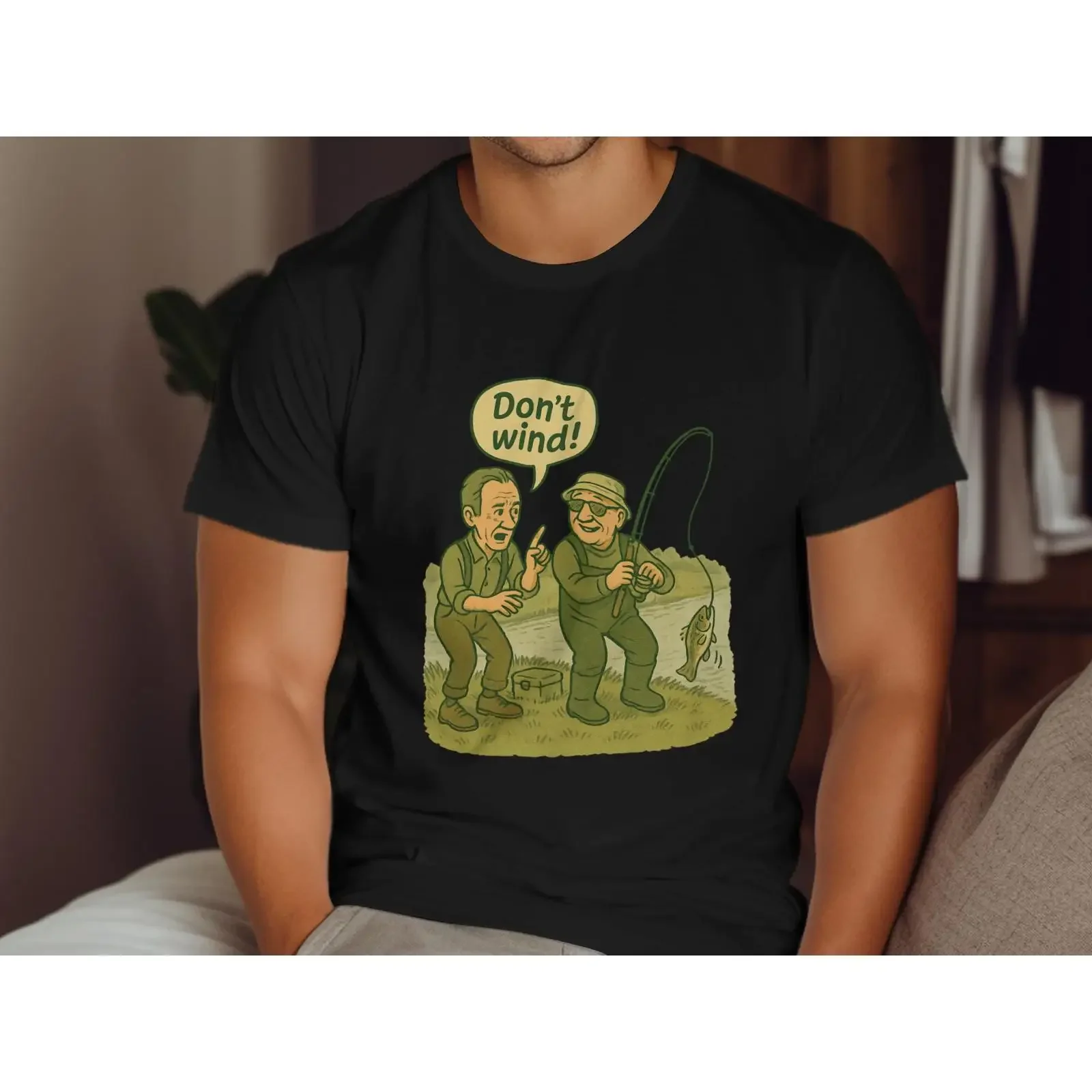 Camiseta negra Don't Wind Funny Fishing inspirada en Mortimer Whitehouse, estilo vintage, lavada, suave, para uso diario, informal y versátil