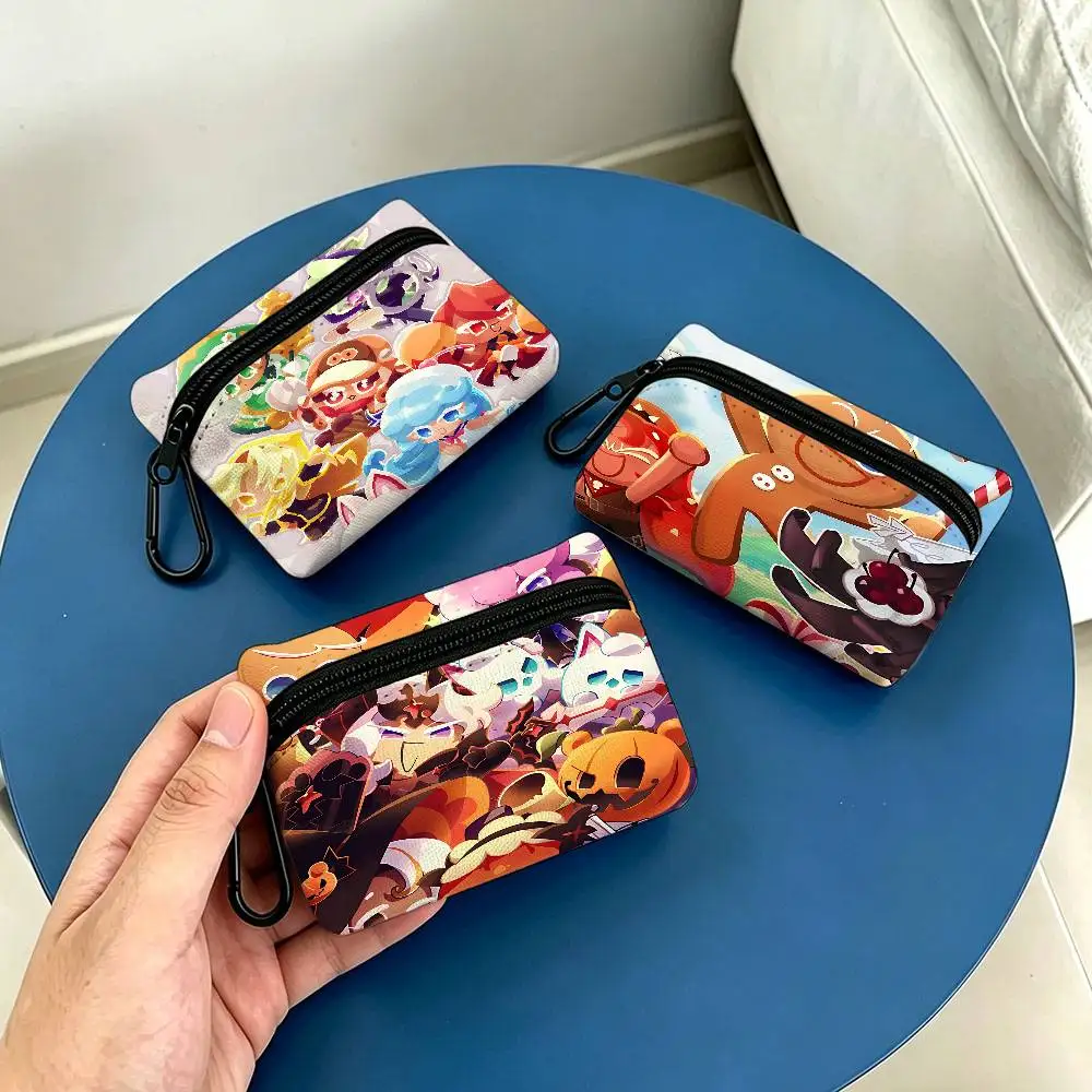 C-Cookie Run K-Kingdom Portable Oxford Cloth Coin Purse Alloy Carabiner Hook Small Zipper Pouch For Backpack Belt Daily