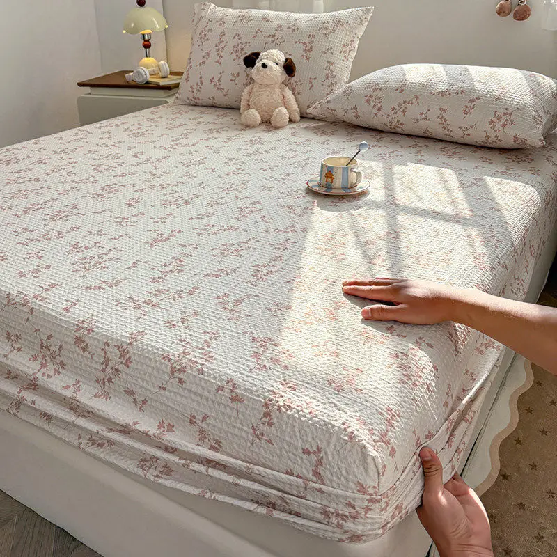 New cotton printed waffle dormitory student fitted sheet single piece full package mattress protective cover, no pillowcase