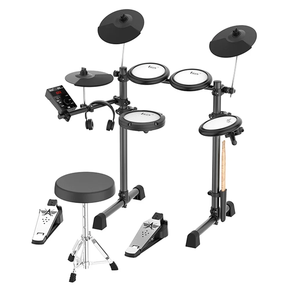 IRIN ND-08 2024 Factory New Mesh Silicone Drum Pad Five Drums Three Cymbals Electric Drum Set With Stool Earphones