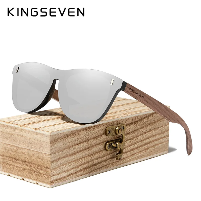 

KINGSEVEN Men's Sunglasses Designer Natural Walnut Wood Sun Glasses Women Polarized Eyewear UV400 Eyewear Oculos