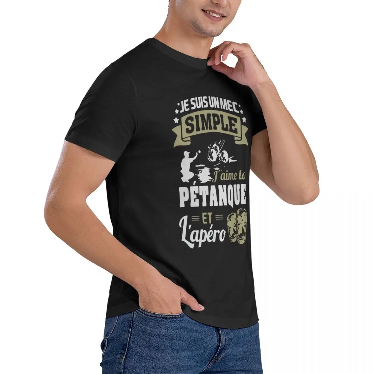 Je Suis Un Mec Simple J Aime La Petanque Et Lapero T Shirt Men Customized Cotton O Neck Gift Comical Spring Tshirt