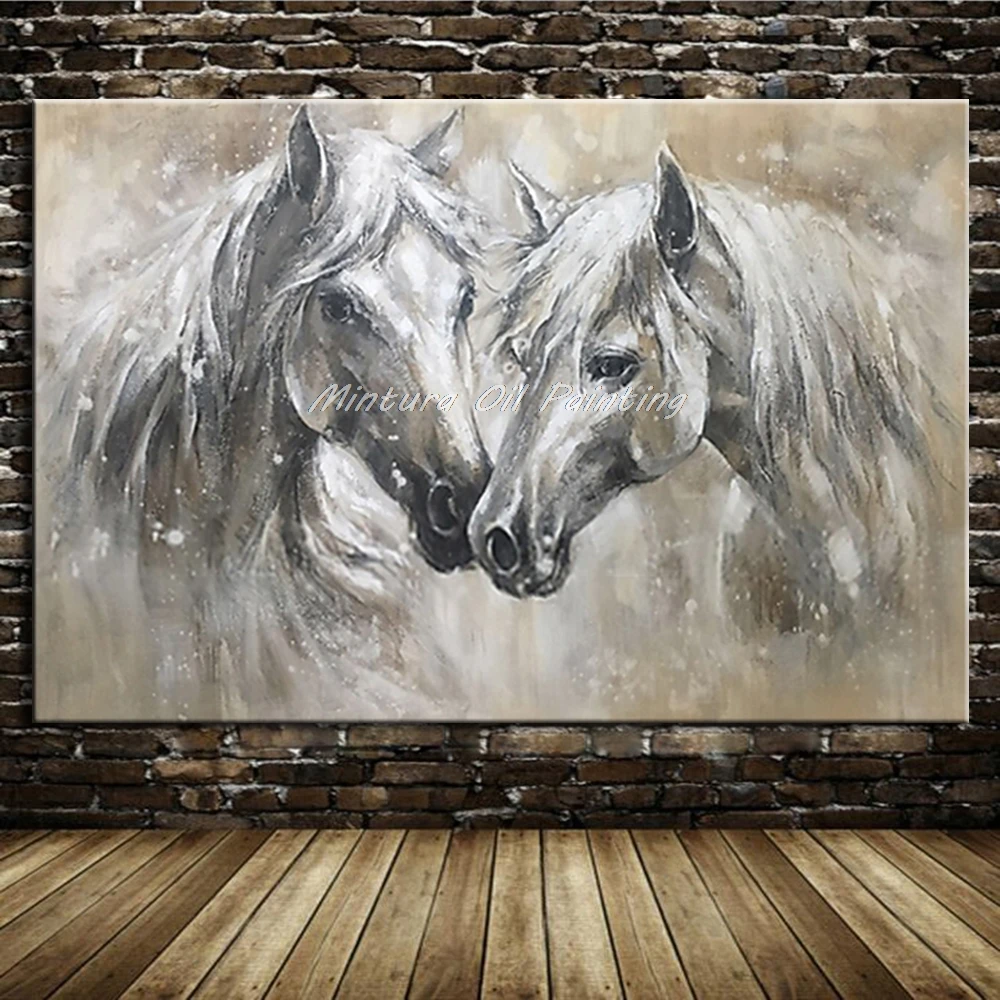 Mintura Pop Art Oil Painting on Canvas,Handmade Morden Animals Two Horses Wall Picture for Living Room,Home Decoration No Framed