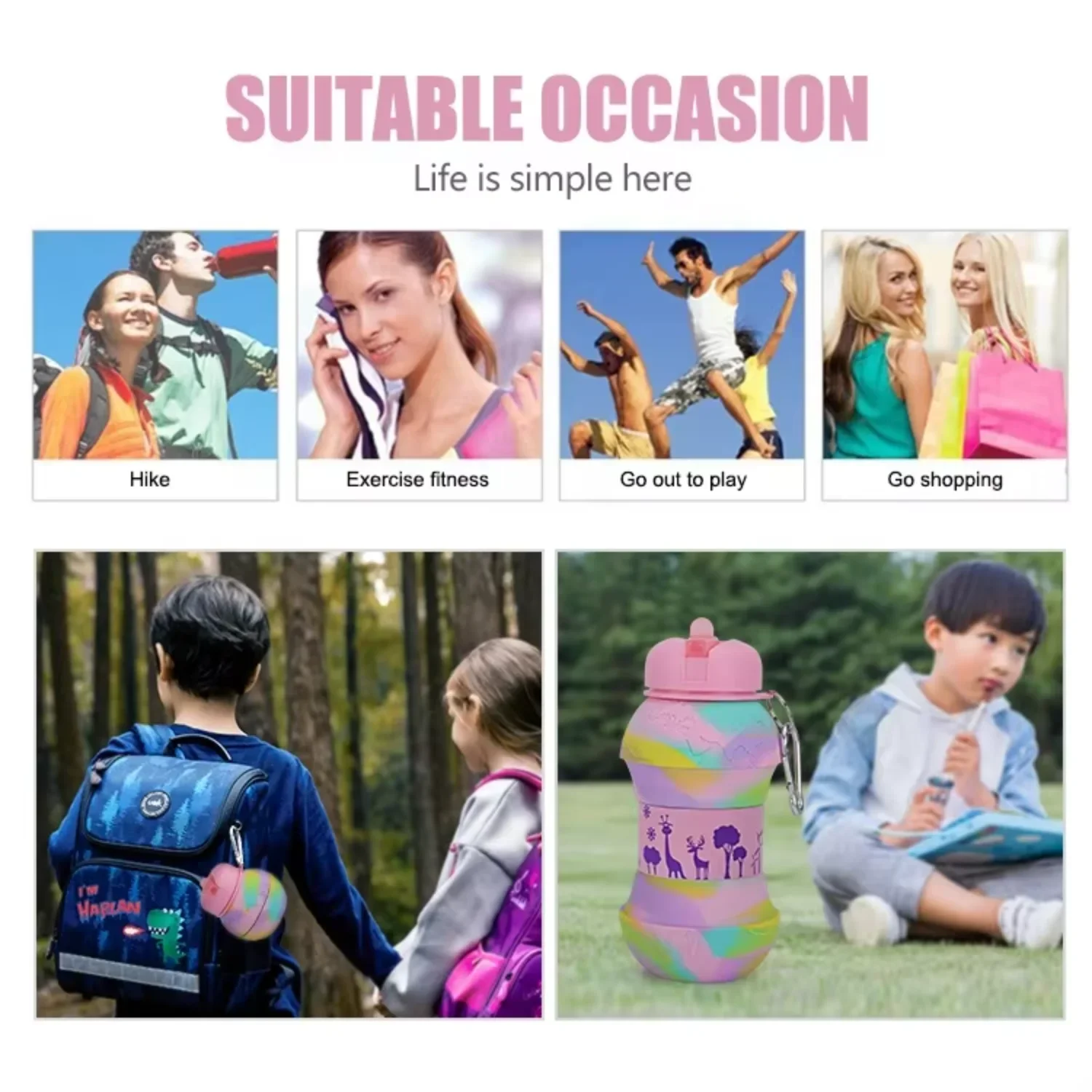 أرضية قابلة للطي وخالية من مادة BPA ومضادة للتسرب وفم واسع ومتينة ولطيفة ونمط رياضي من نوع الضغط وتدفق المياه