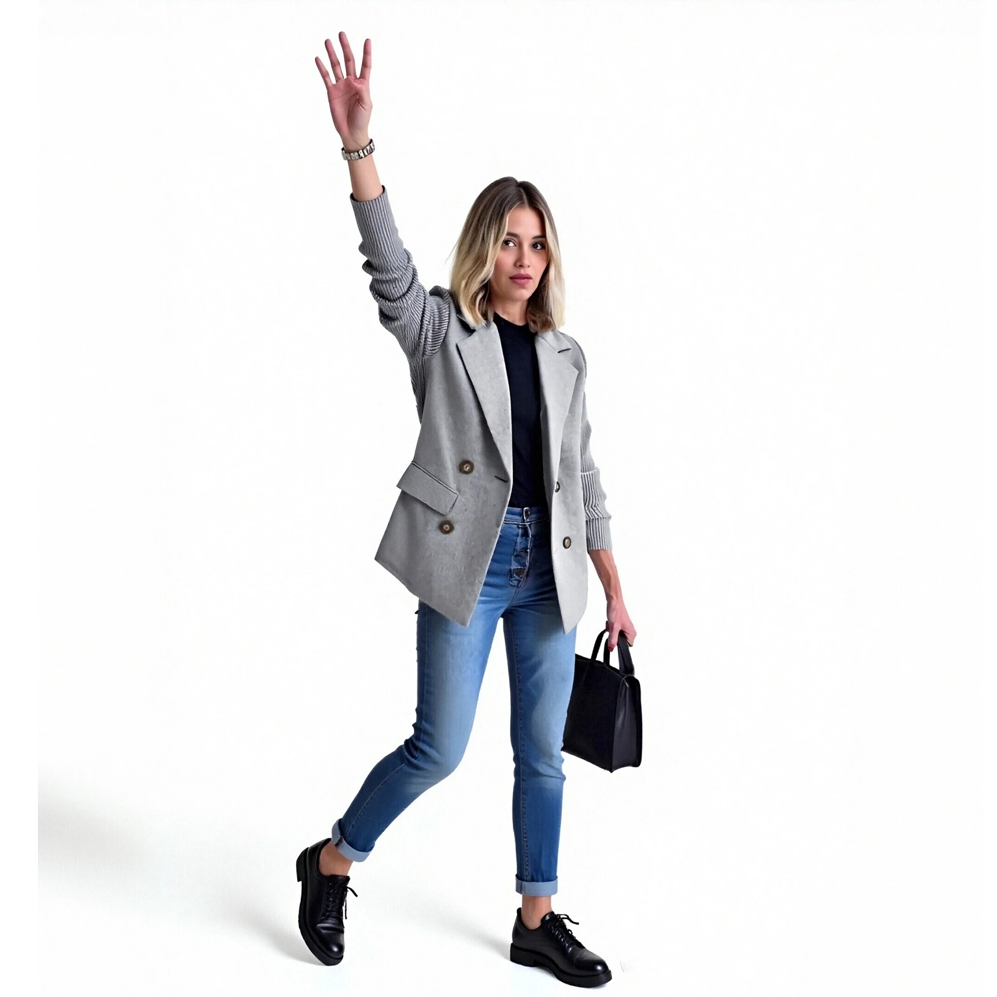 

Long Sleeve Jacket Stylish Women's Double Breasted Wool Pea Coat with Ribbed Knit Lapel Patchwork Detailing for Fall for Women